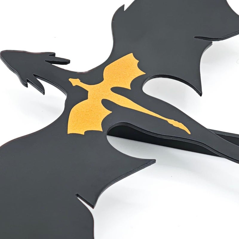 YUKEI Metal Fantasy Dragon Shelf Decor – 4th Wing Dragon Silhouette Bookend Ornament for Fantasy Readers and Book Lovers, 6.7" Wide Standing Bookshelf Decoration - Image 4
